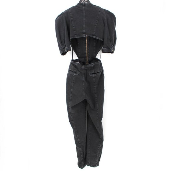 Retrofete Kiara Jet Black Italian Denim Jumpsuit Zip Closure Cut-Outs XS X-Small - Picture 7 of 10
